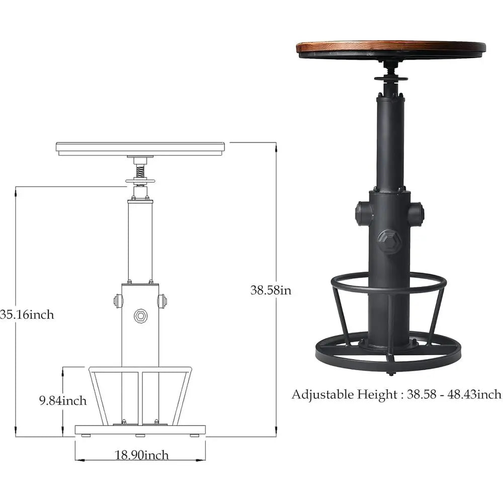 Adjustable Height Swivel Round Wooden Kitchen Bar Table,