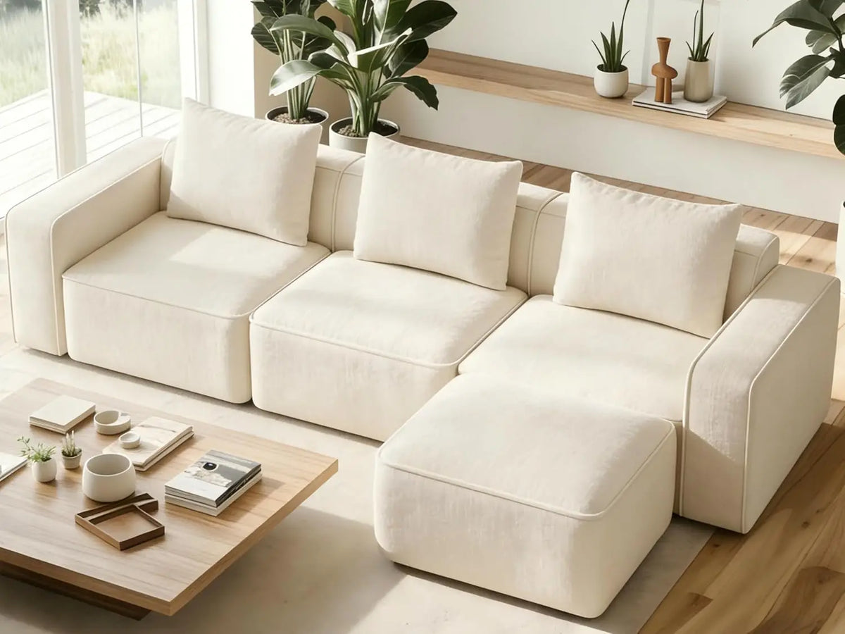 103" Sectional Couch, Modular Sofa, Wood Frame, Deep Seat L Shaped