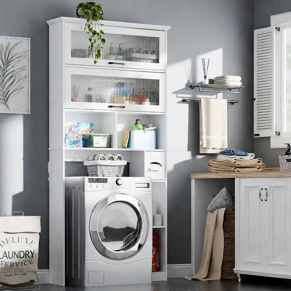 White Transparent Door Over-the-Toilet Storage Cabinet