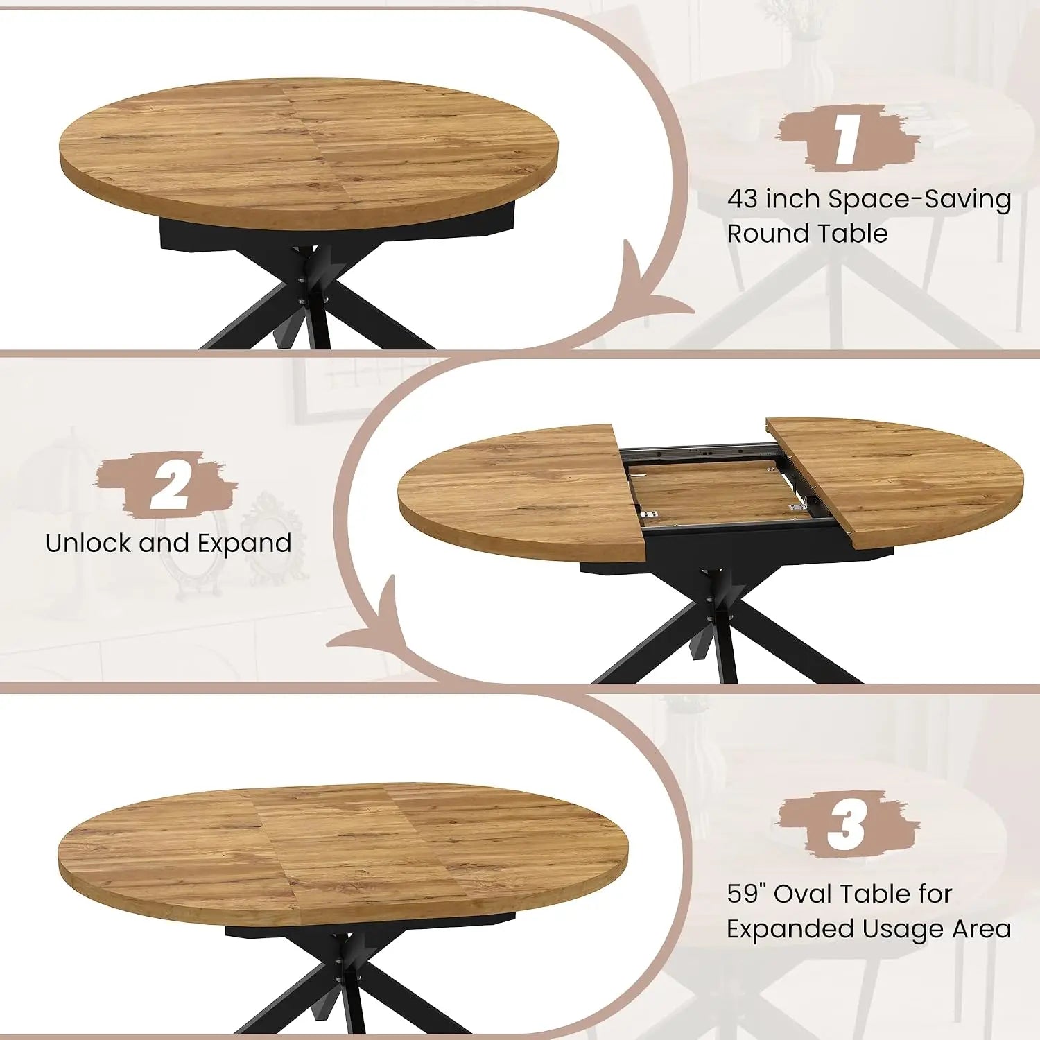 7-Piece Extendable Round Dining Table with Chairs Set