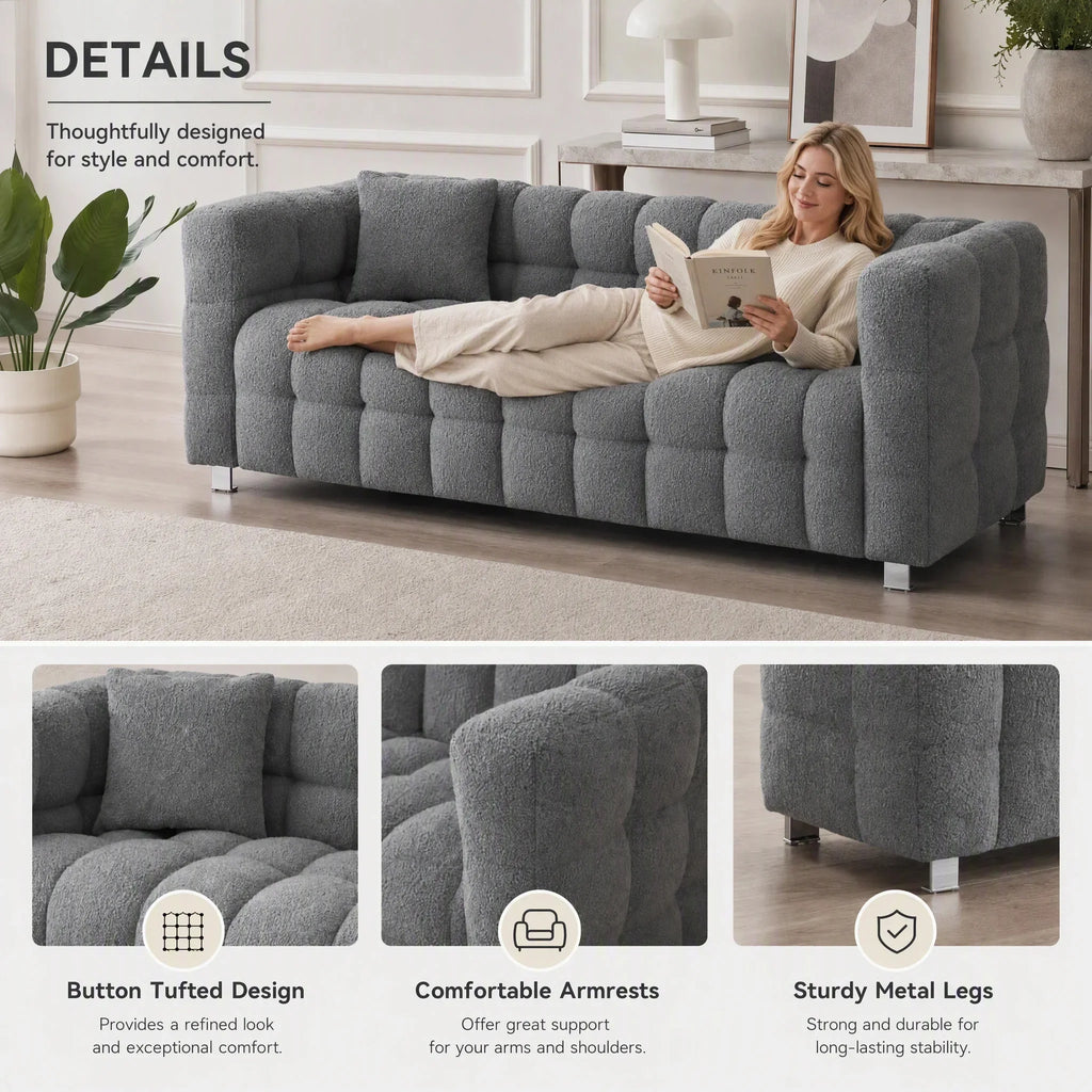 80-Inch Modern Teddy Fleece Sofa, With 2 Cushions 3-Seater