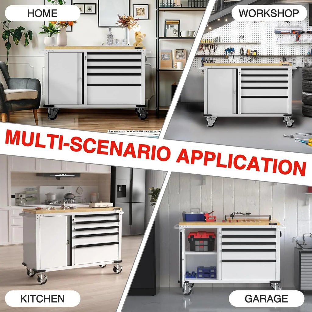 5-Drawer & 1-Door Rolling Tool Chest, Power Strip, Locking System
