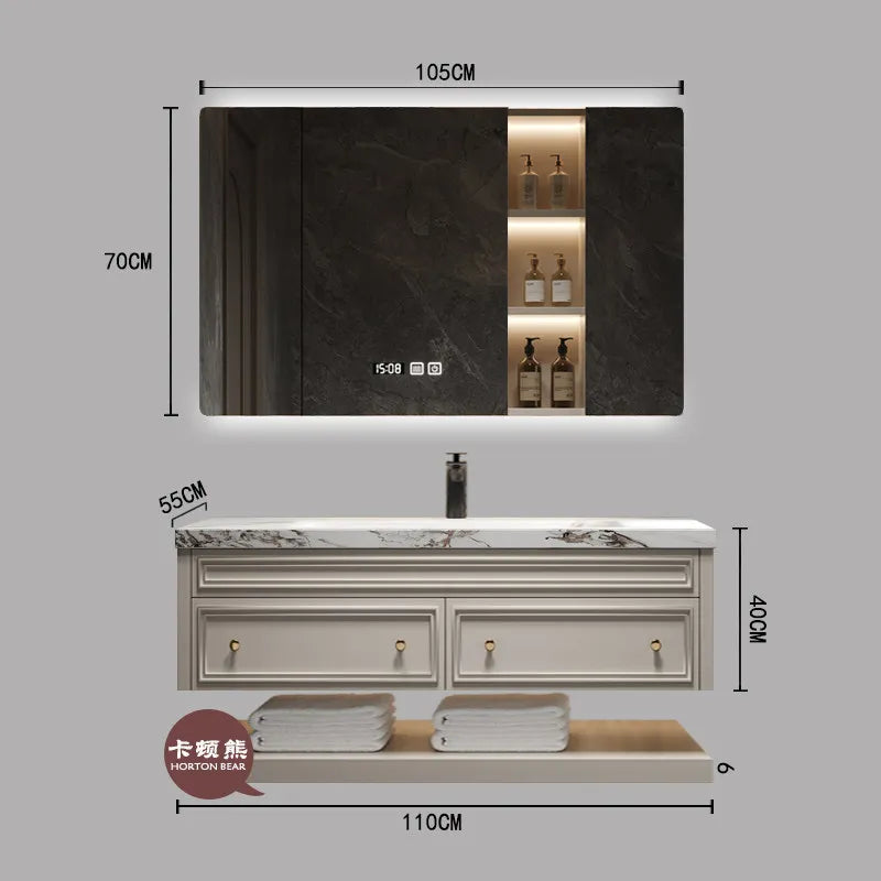 French-Style Seamless Integrated Double Basin Oak Bathroom Vanity