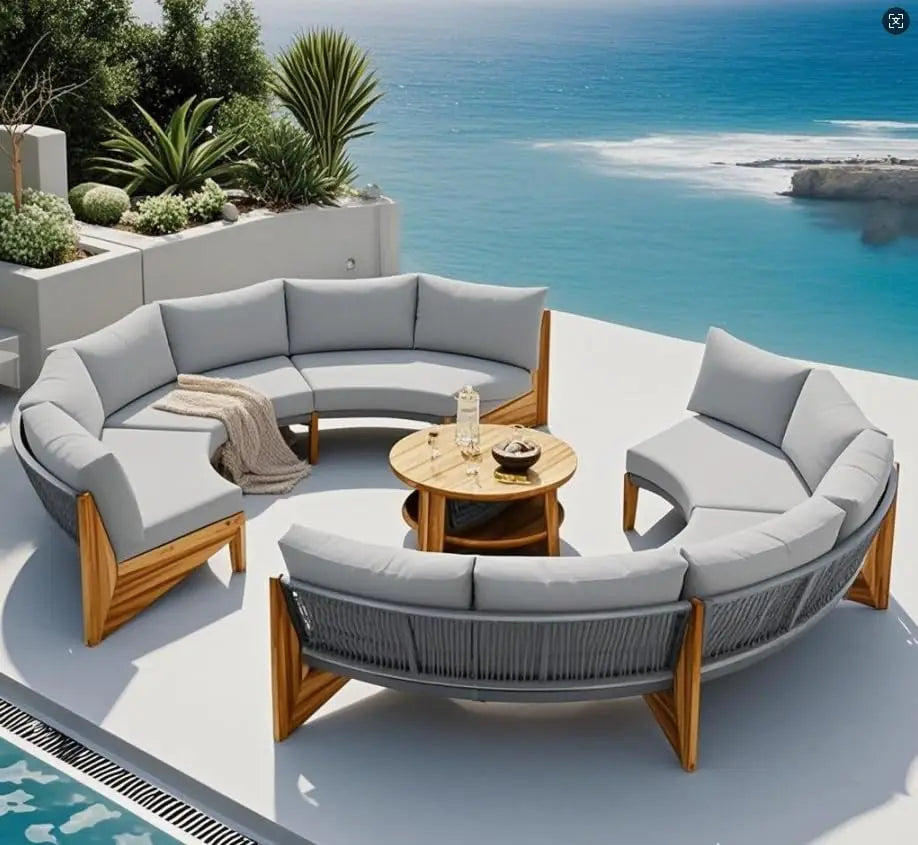 Acacia Wood Half-Moon Outdoor Sofa Set
