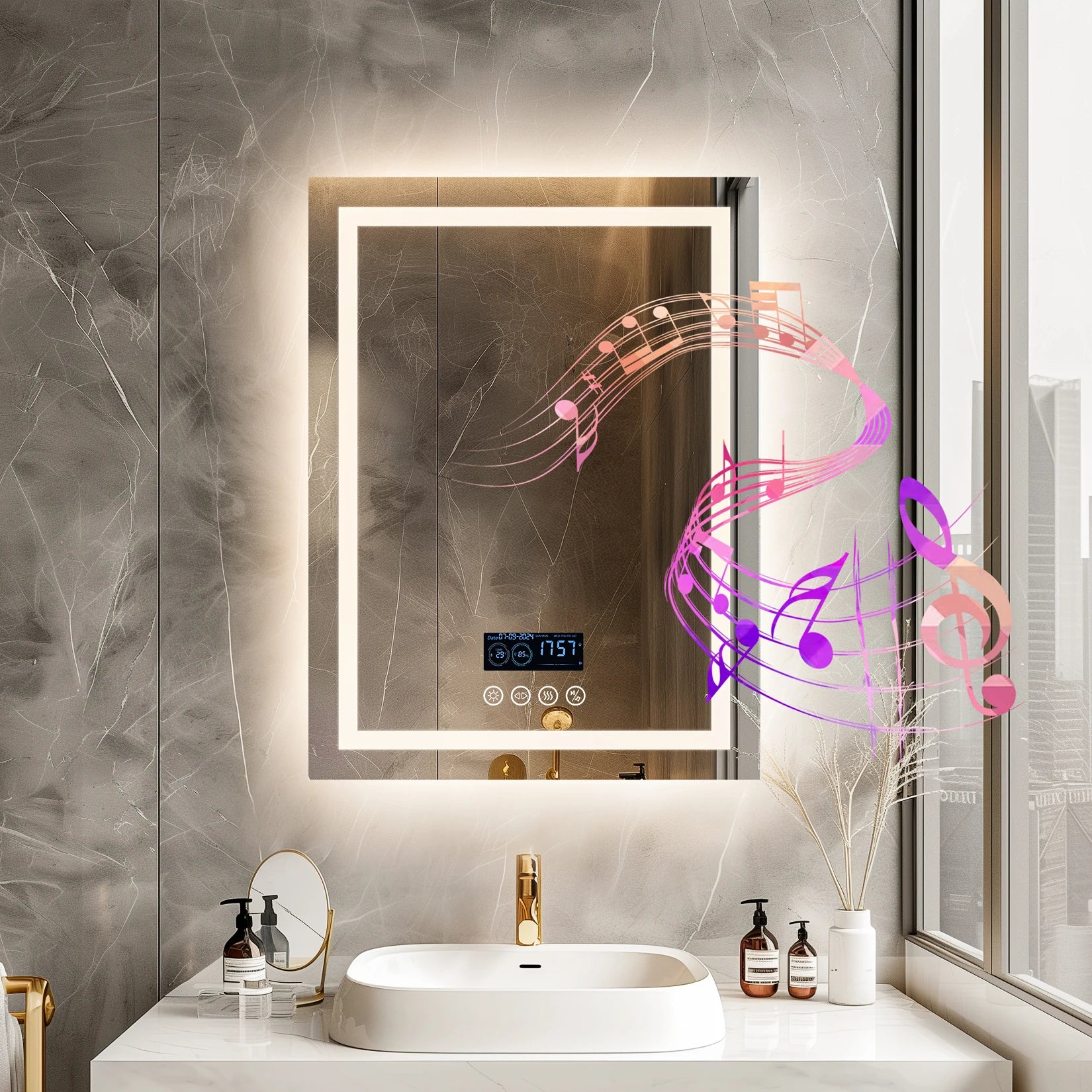 Lighted Bathroom Mirror with Bluetooth Speaker Smart LED