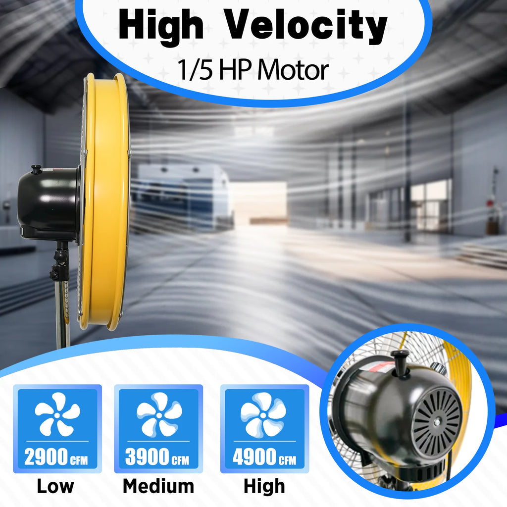 4900 CFM 20" High Velocity Industrial Pedestal Fan