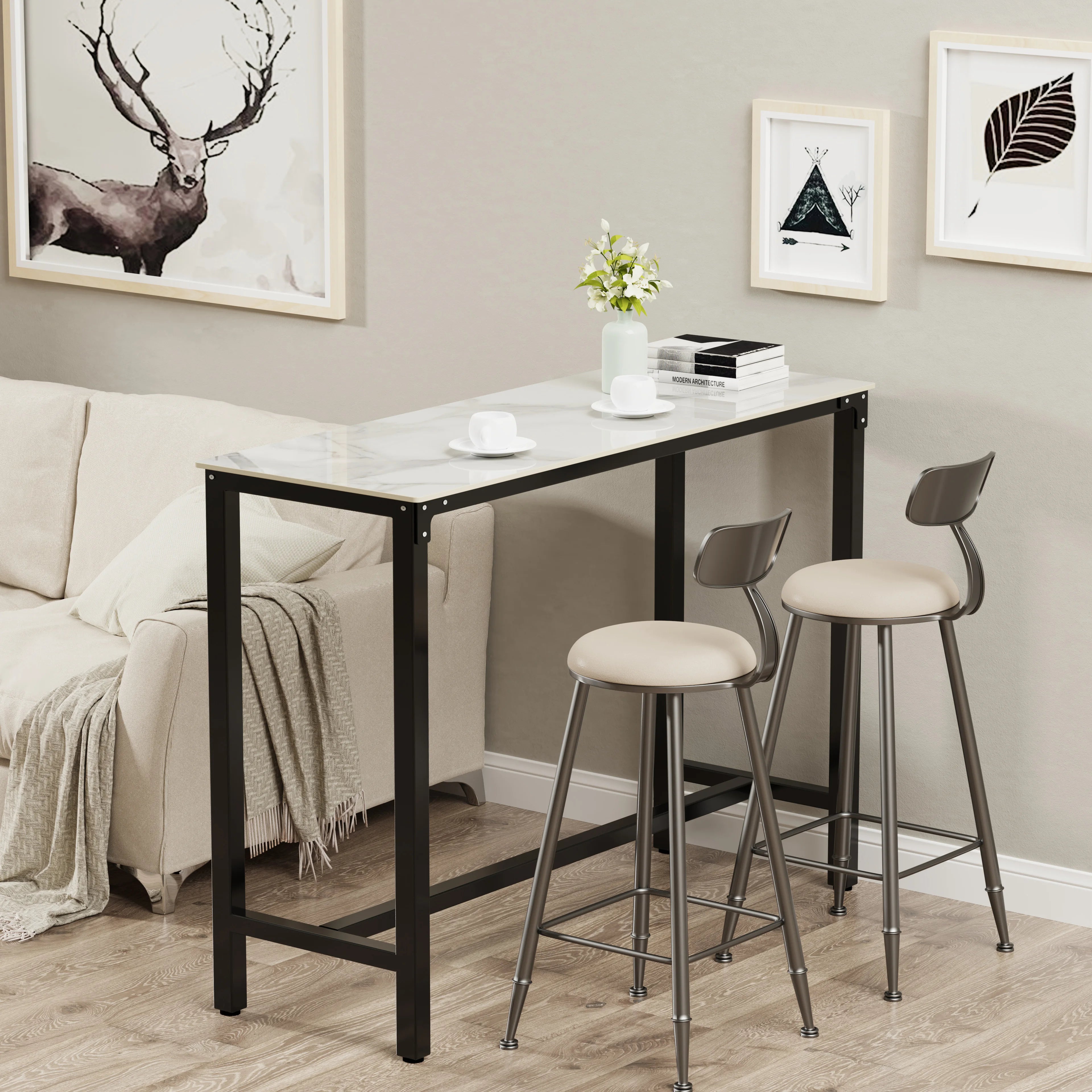Sintered Stone White Counter Height Bar Table