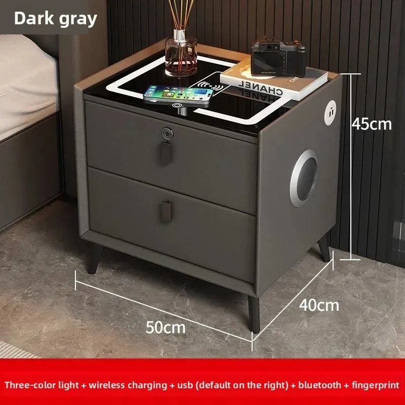 Multifunctional Smart Bedside Cabinet with Wireless Charging LED  Fingerprint Lock USB