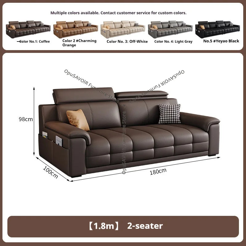 Italian Minimalist Lawrence Top Grain Leather Sofa