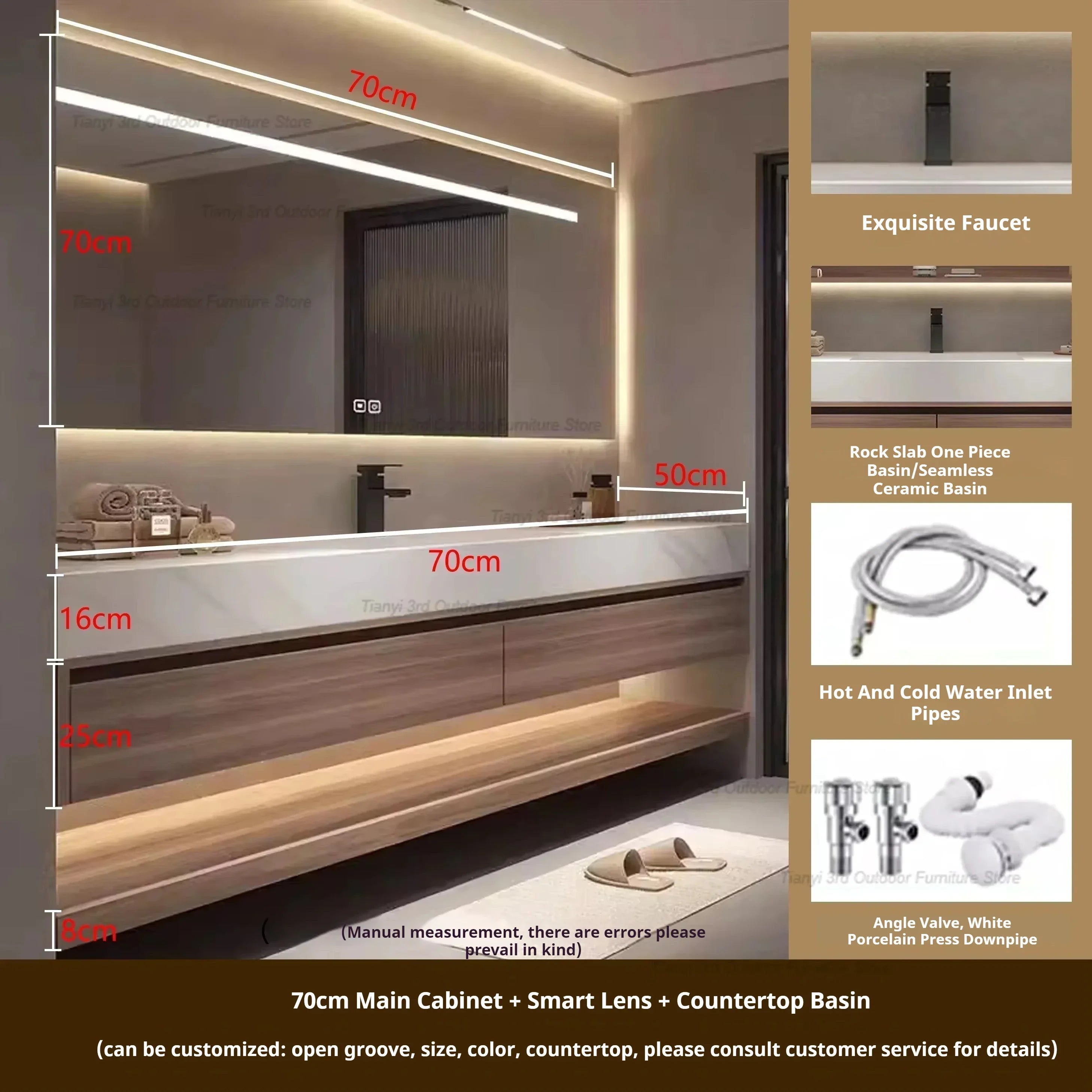 Rock Panel Bathroom Cabinet Vanity with Sink Mirror