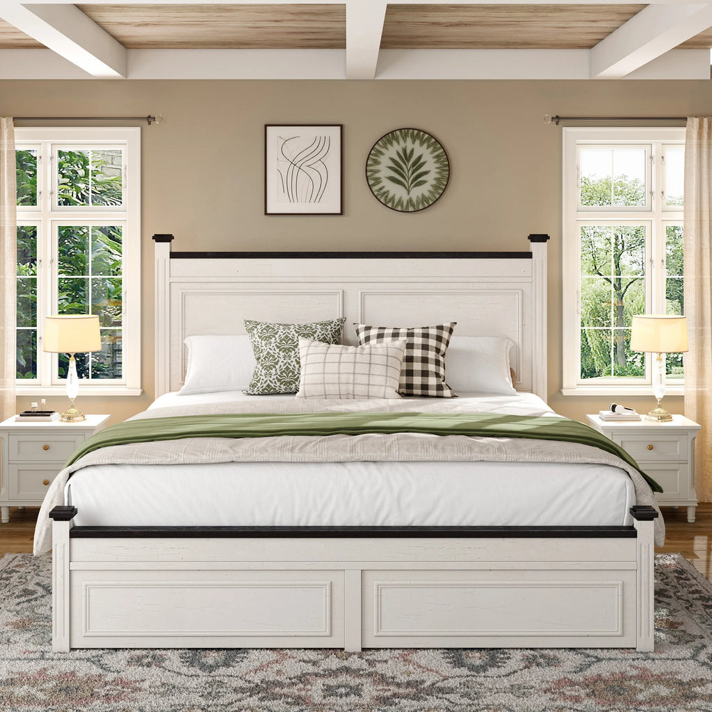 Tall 51.25" H Headboard Bed Frame with 2 with Storage Drawers