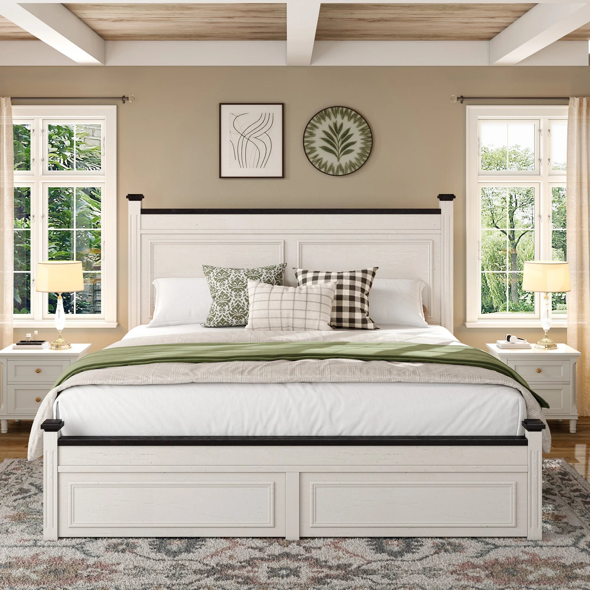 Tall 51.25" H Headboard Bed Frame with 2 with Storage Drawers