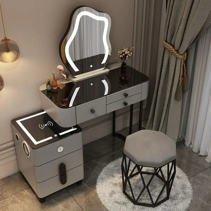 Nordic Glass Luxury Dressing Vanity Table with Smart Wireless Charging