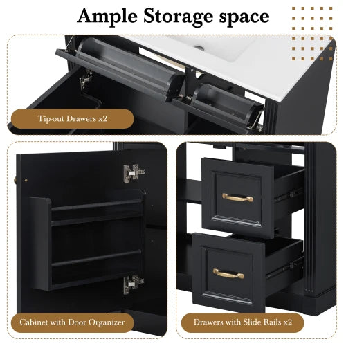 36 Inch Bathroom Vanity with Sink, Cabinet with 4 Drawers,