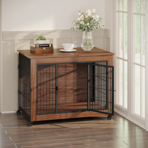 38.6" Dog Crate Furniture with Wheels for Small Dogs
