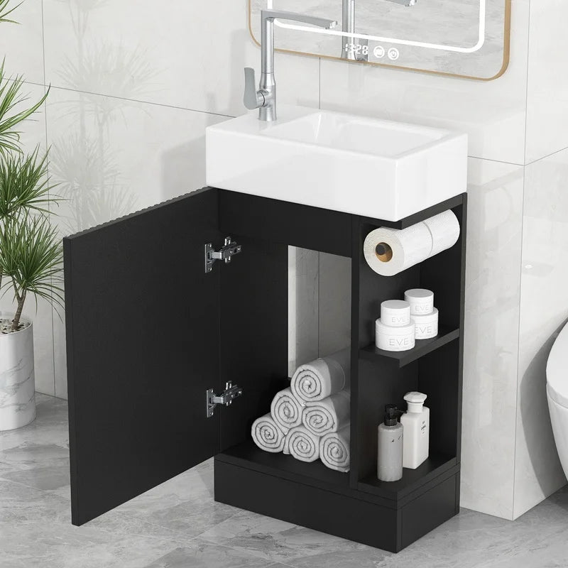 18.6" Black Bathroom Vanity with Sink and Two-Tier Shelf