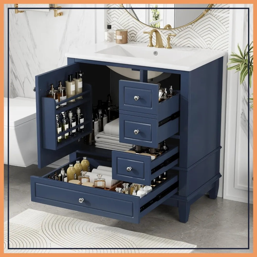 30" Blue Bathroom Vanity w/ Ceramic Sink