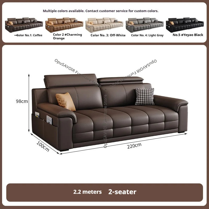Italian Minimalist Lawrence Top Grain Leather Sofa