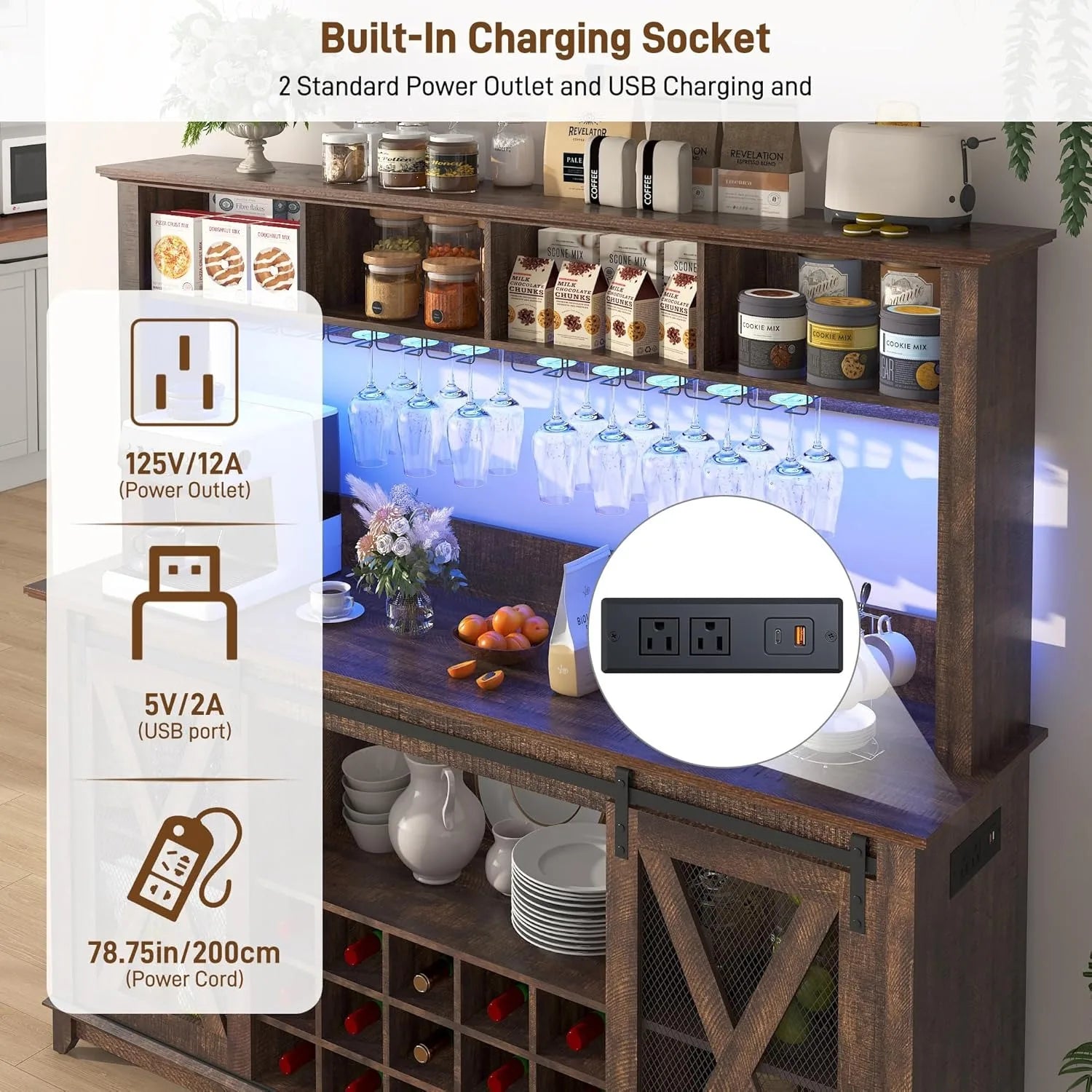 Coffee Wine Buffet Cabinet with LED