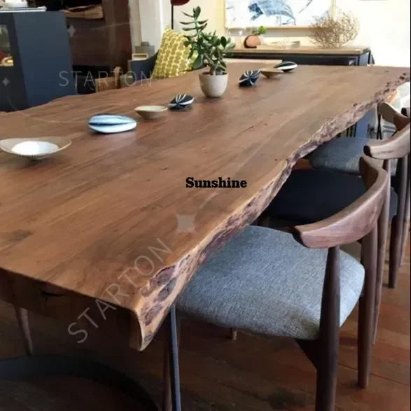 Large Solid Walnut Wood Slab Dining Table