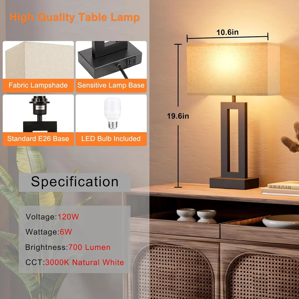 Night Stands Lamps with Touch Control, USB C+A Charging