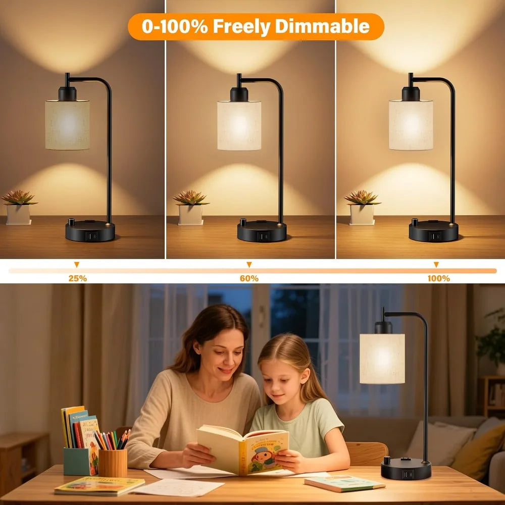 Industrial Table Lamps with Linen Shade,