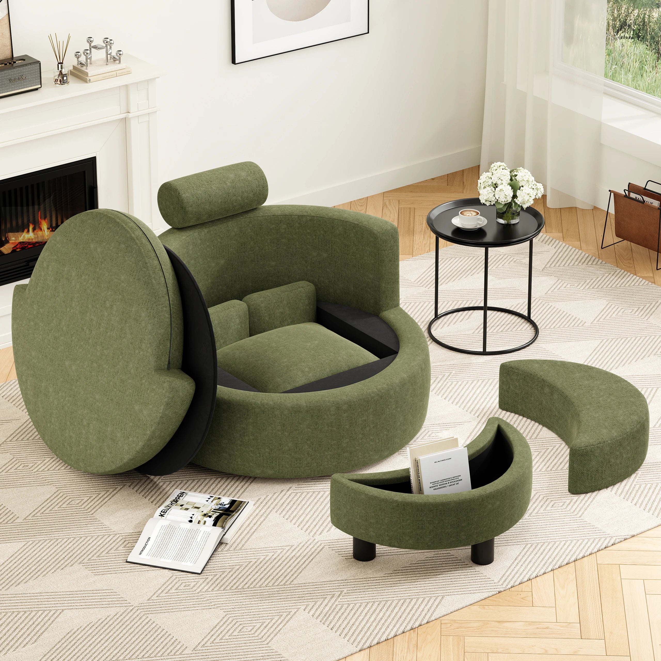 Oversized Swivel Barrel Chair with Storage Ottoman
