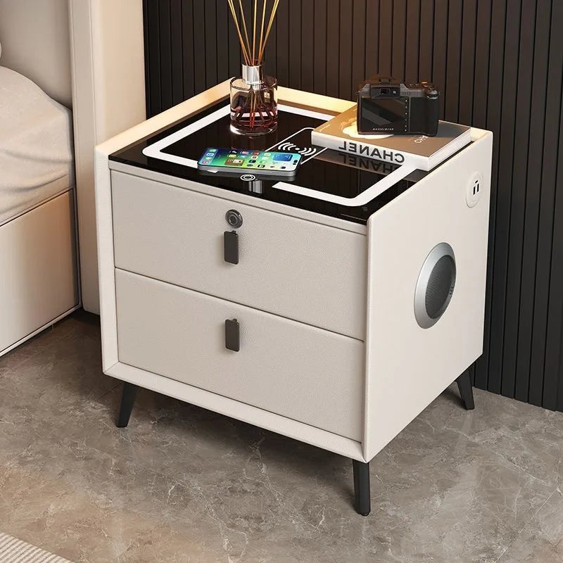 Multifunctional Smart Bedside Cabinet with Wireless Charging LED  Fingerprint Lock USB