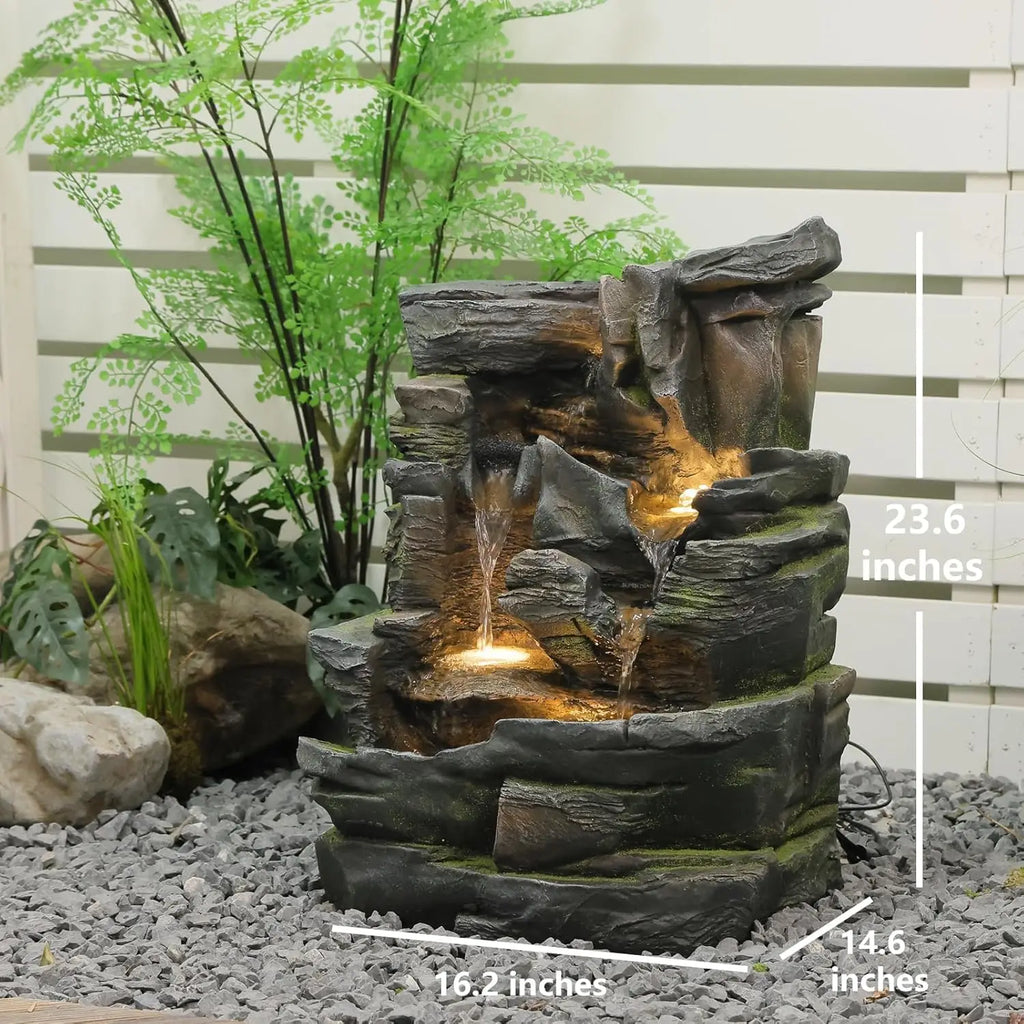 Outdoor Water Fountain with 5 Tiers Cascading Waterfall