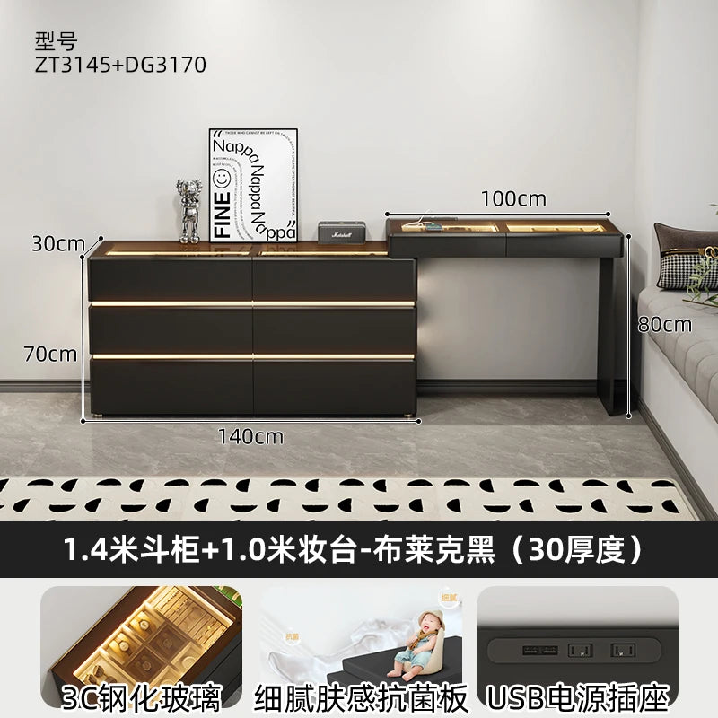 Modern chest of  6 drawers, jewelry cabinet with light