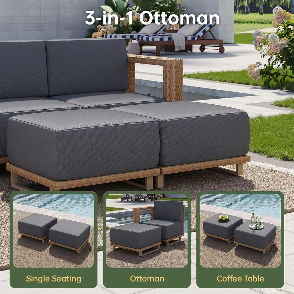 6-Piece Outdoor Wicker Sectional Sofa Set with Weather-Resistant Cushions