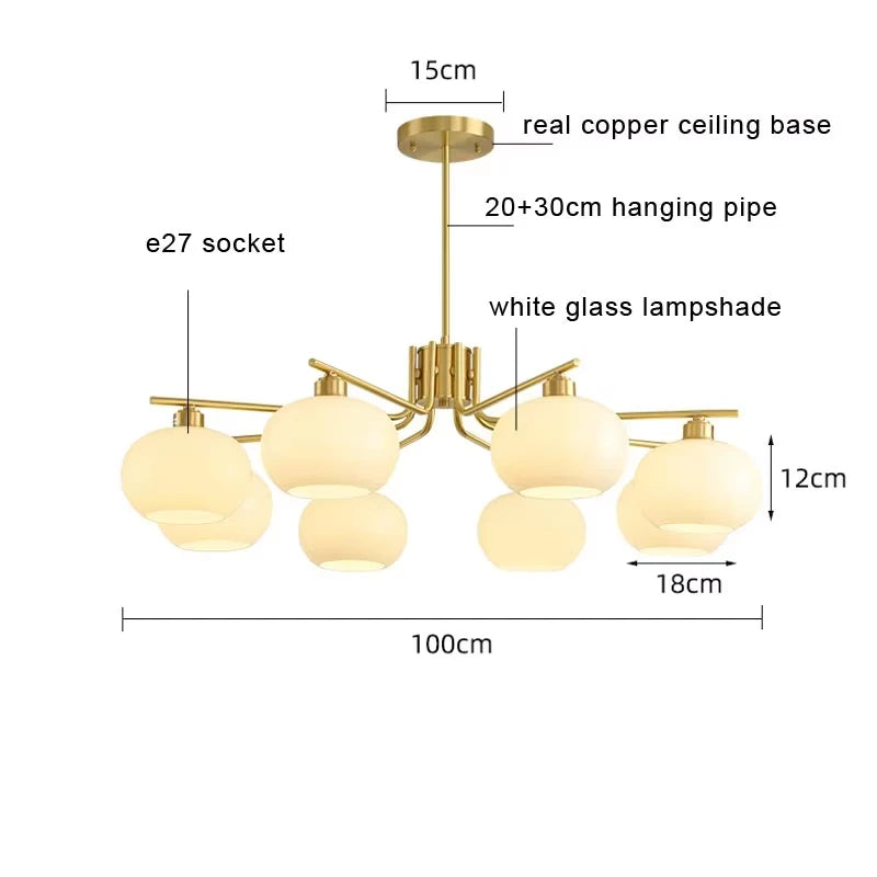 Modern Real Copper Glass Ball Ceiling Chandelier