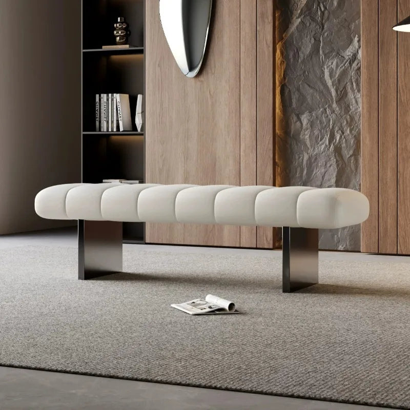 Modern Channel-Tufted Upholstered Bench, Minimalist Padded Ottoman Seat, Low Profile End-of-Bed Bench for Entryway, Bedroom