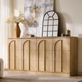 63 Natural Oak Sideboard Buffet Cabinet with Storage and Arched Doors for Living Room, Kitchen, or Entryway