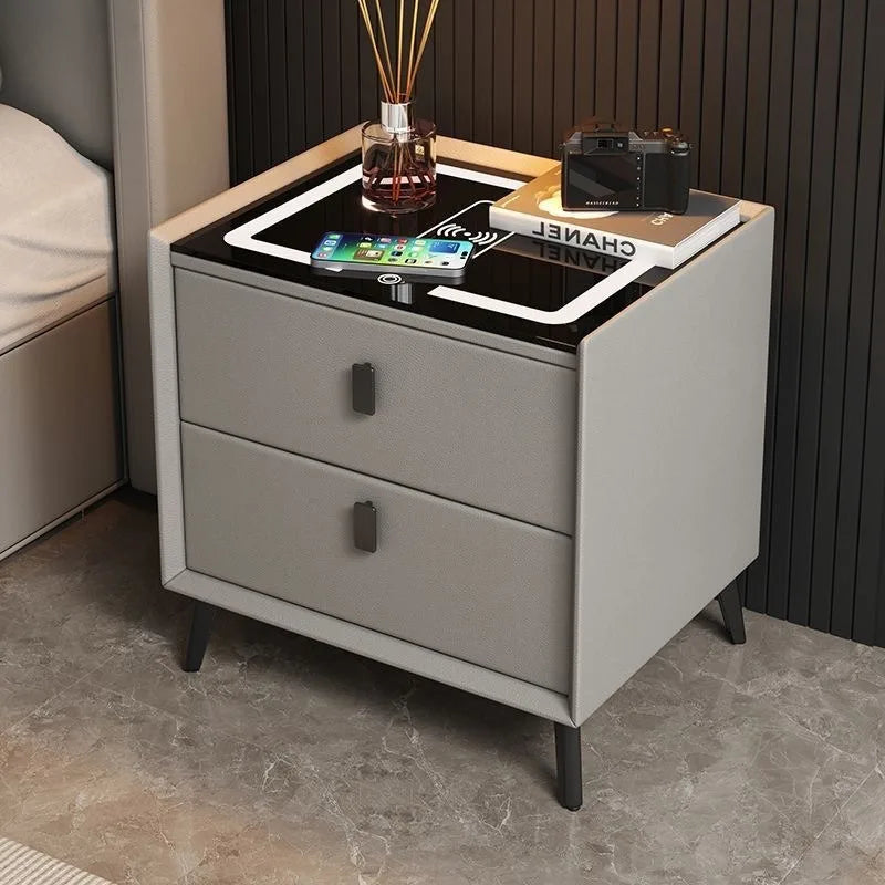 Multifunctional Smart Bedside Cabinet with Wireless Charging LED  Fingerprint Lock USB