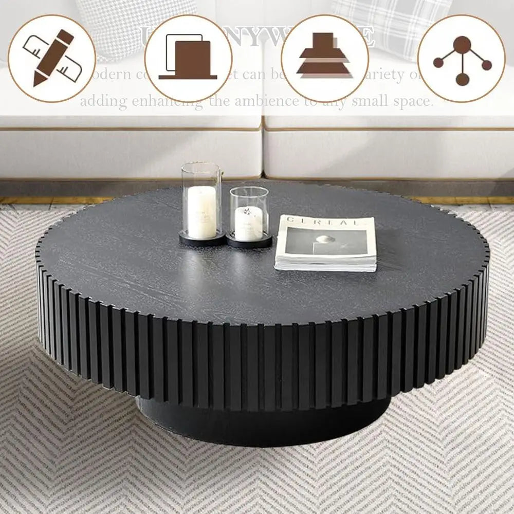 Round Handcrafted Wooden Drum Coffee Table