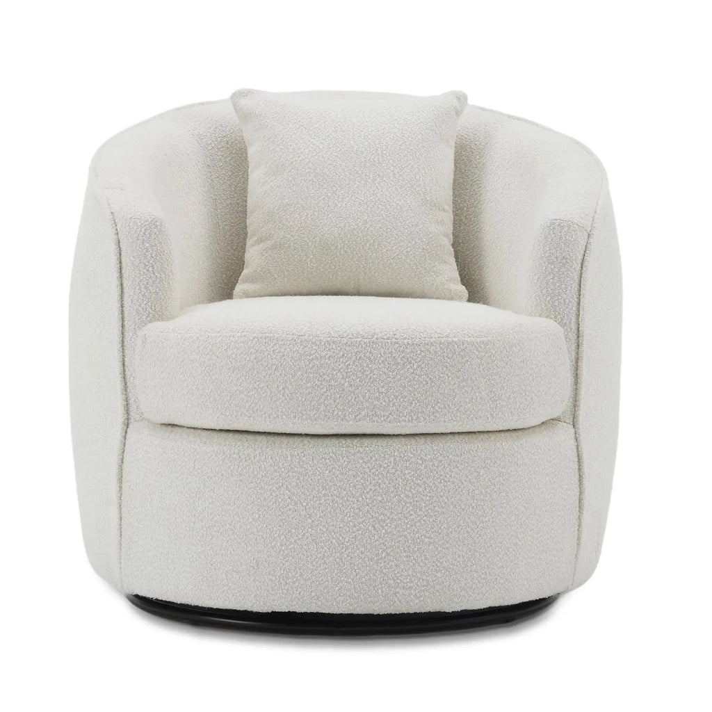 2pcs Upholstered Boucle Barrel Swivel Accent Chair with Pillows