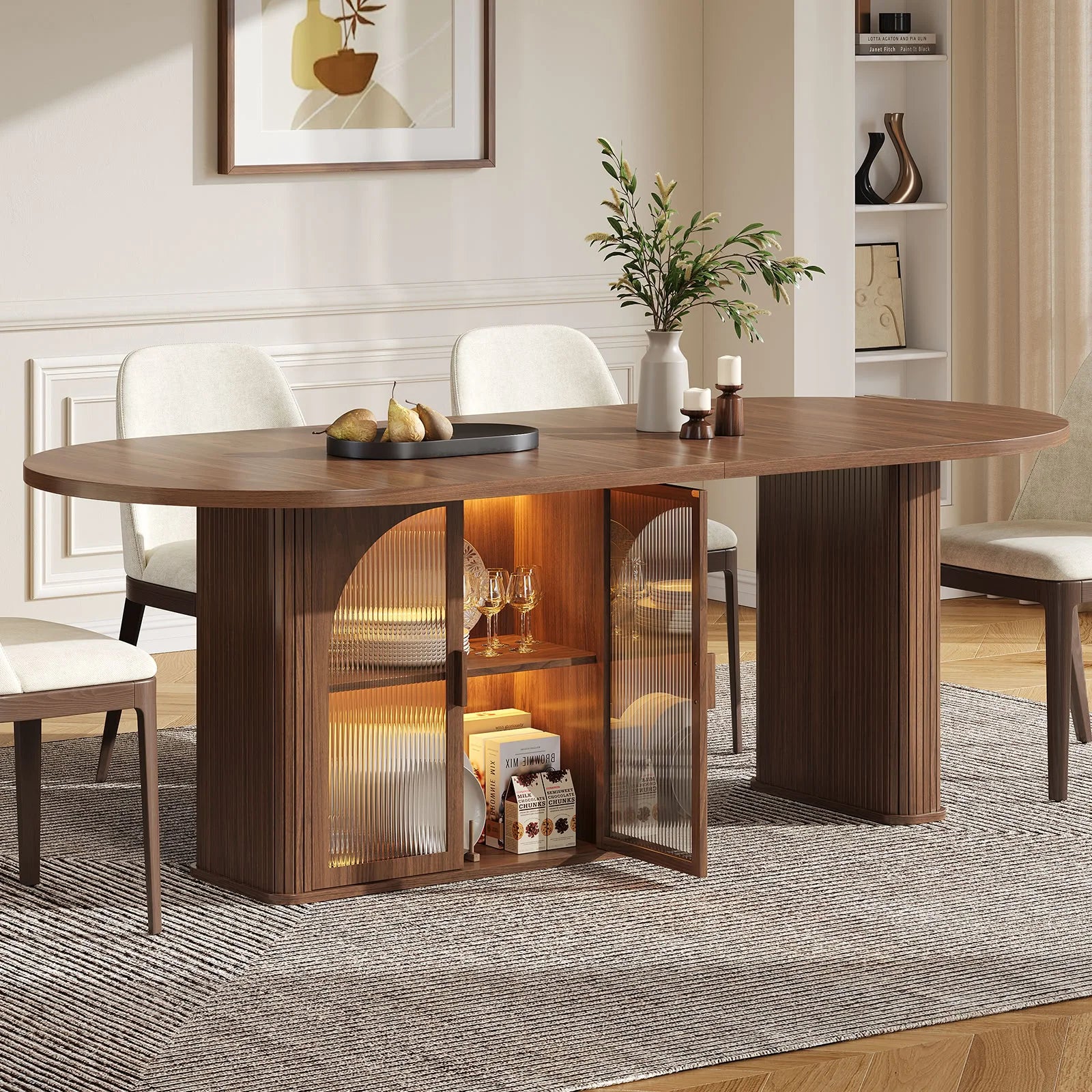 Modern Walnut 70 Inch Oval Dining Table for 6-8 People