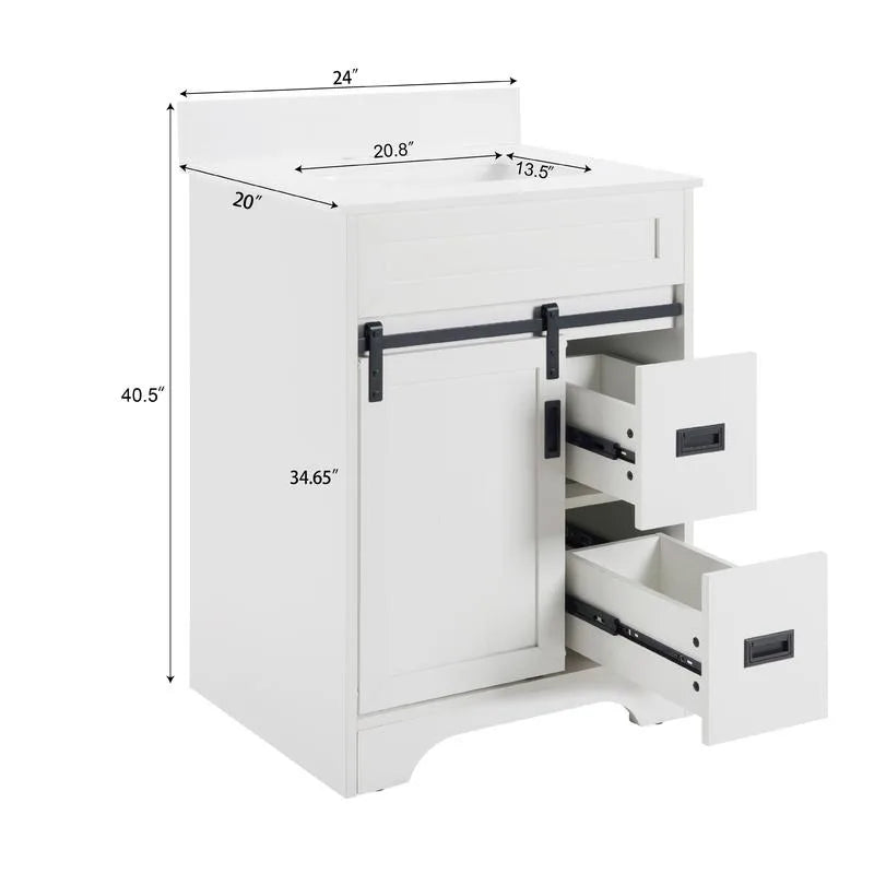 24" Bathroom Vanity with Farmhouse Undermount Bathroom Sink with Sliding Barn Doors