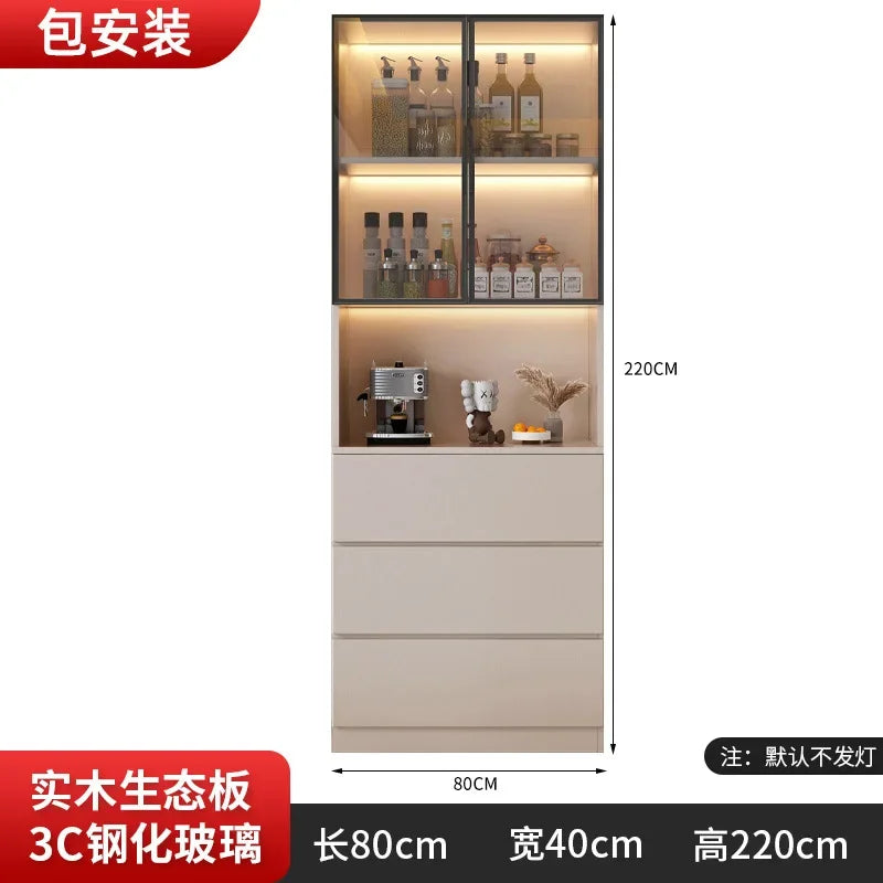 Kitchen Cabinet Sideboards Tall Cabinet with Glass Doors and Drawer Wine Cabinet Pantry Hunch with Shelves Kitchen Island
