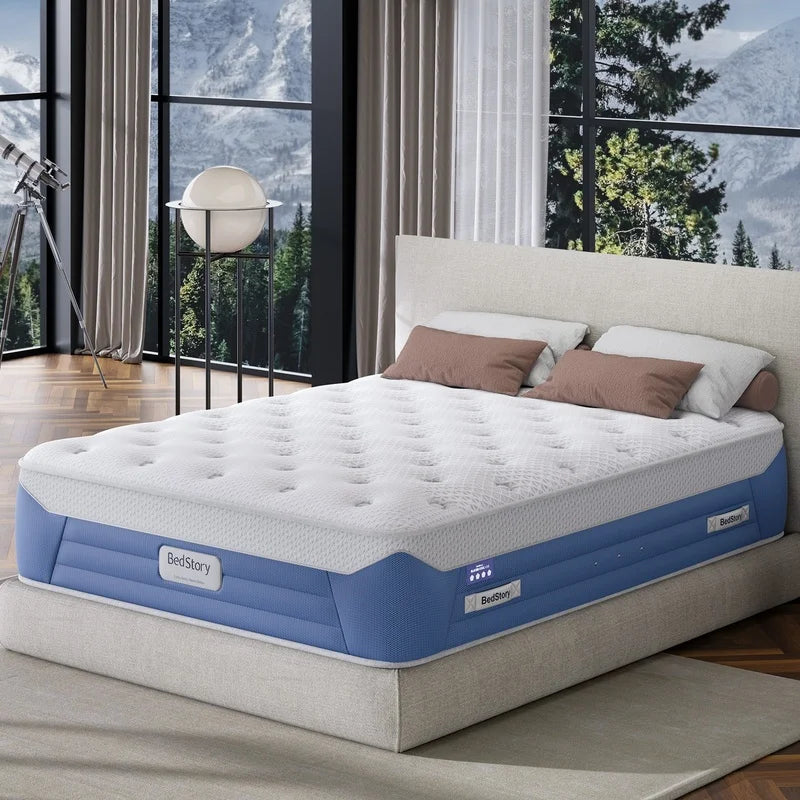 Cool 14" Queen Plush Hybrid Mattress with Cooling Fabric,