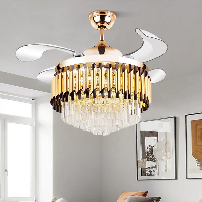 Crystal Dimmable 3 Color Retractable Ceiling Fan