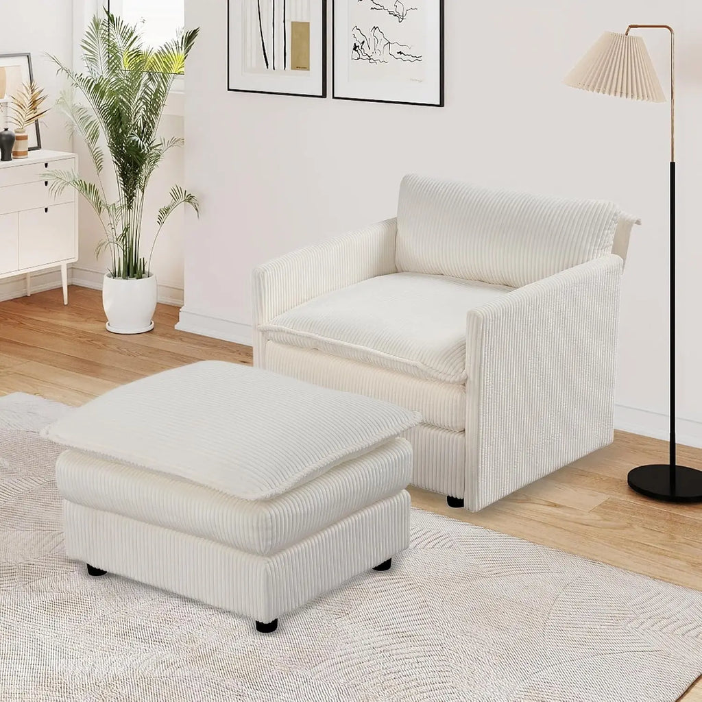 Oversized Corduroy Accent Chair & Ottoman