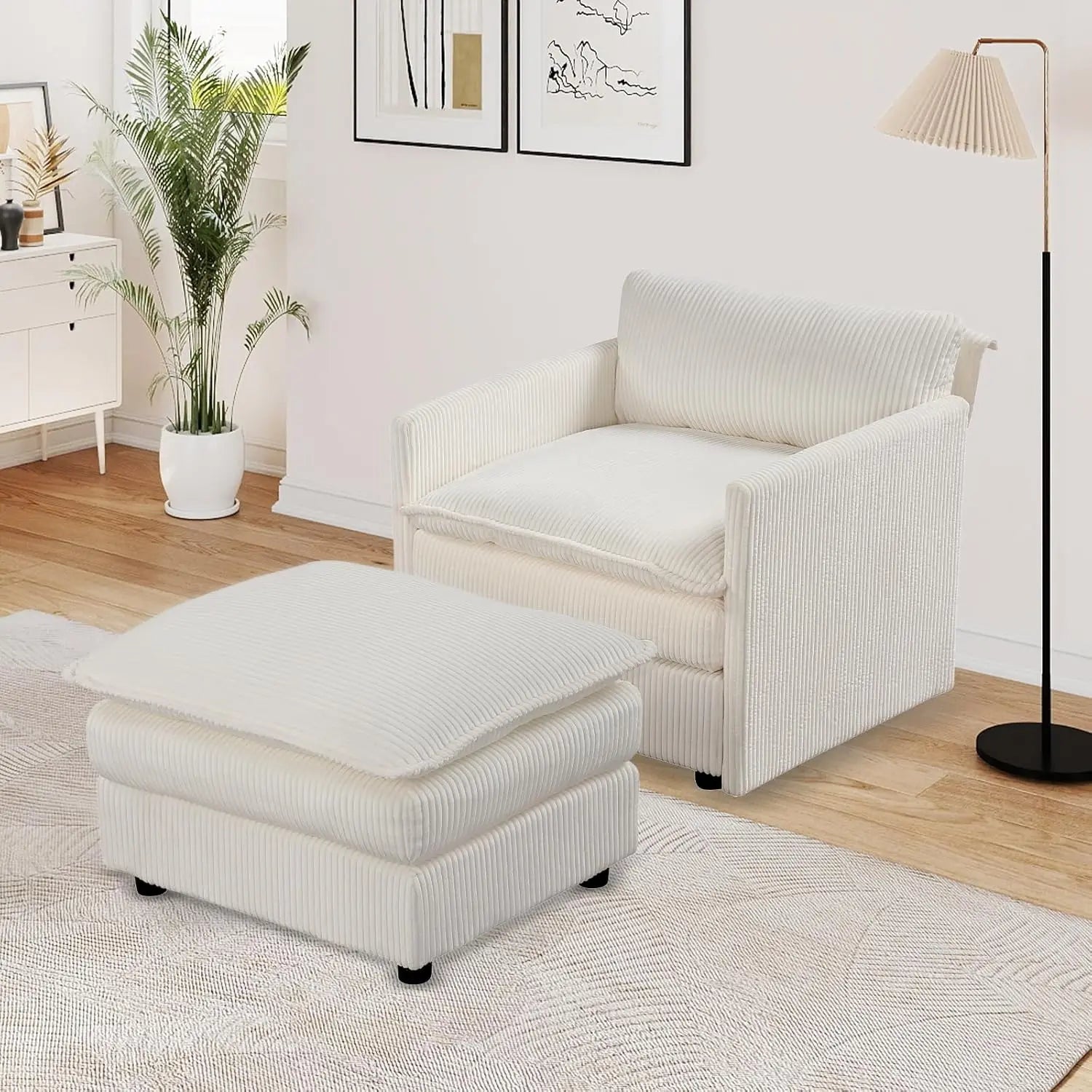 Oversized Corduroy Accent Chair & Ottoman
