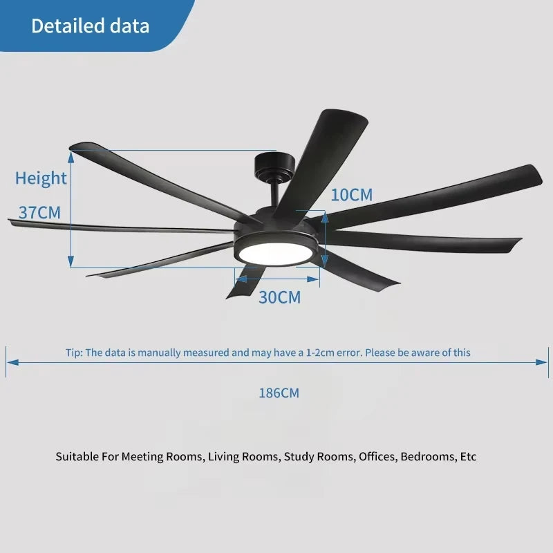 40/72 Inch Black High-power Ceiling Fan with Light