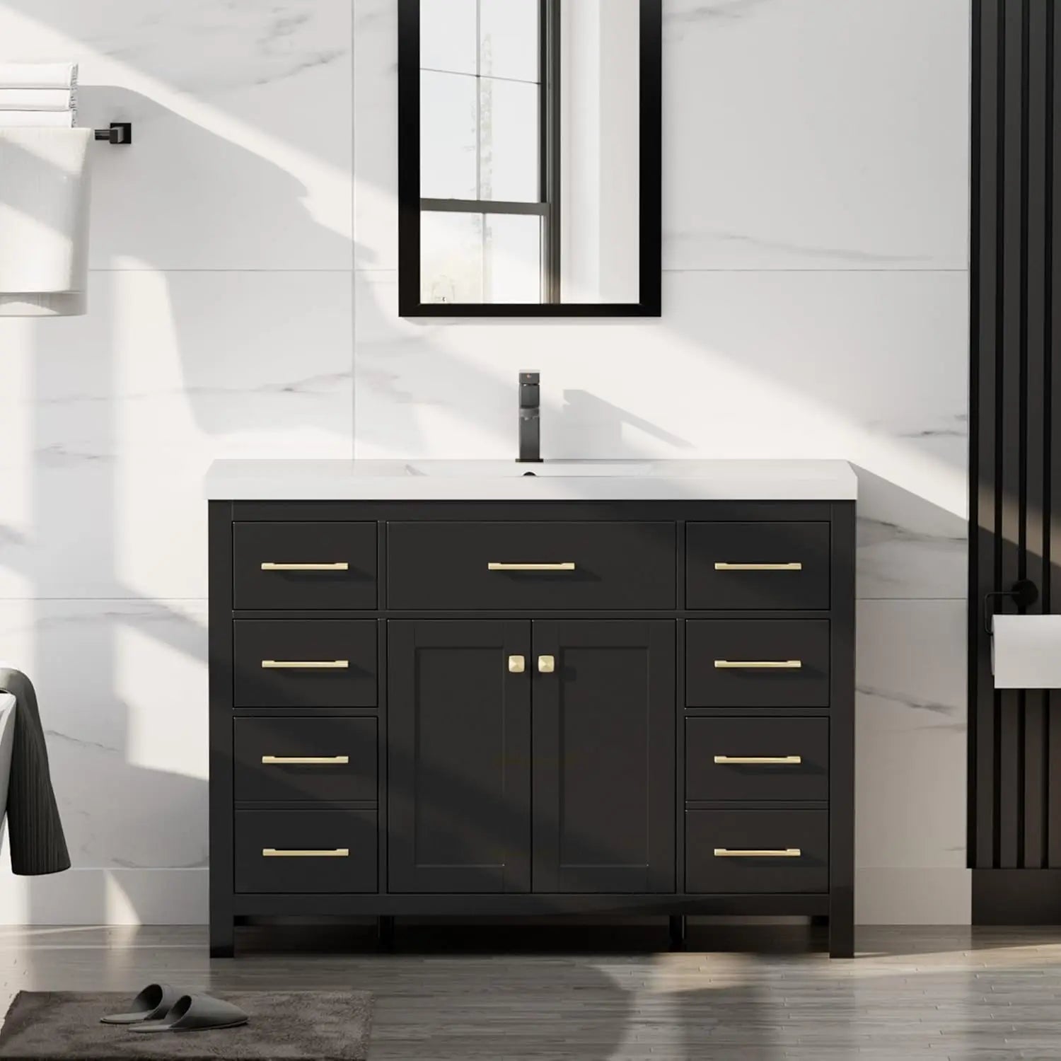 48" Modern Bathroom Vanity & Sink Cabinet Resin Single Bowl