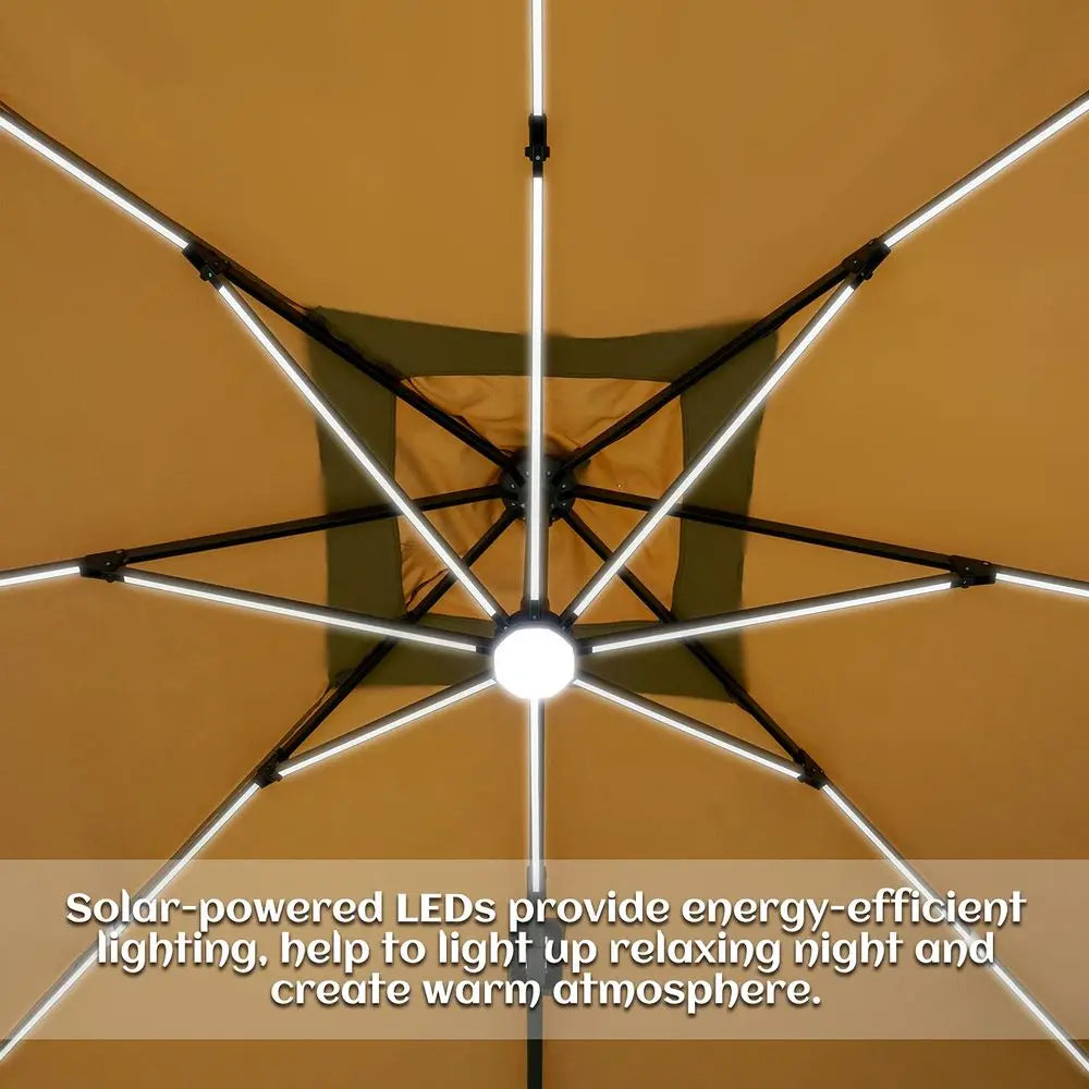 LEAF 12FT Patio Umbrella Square Cantilever Umbrella Teak Finished Aluminum Frame Large Windproof Offset Outdoor Sun Umbrellas f
