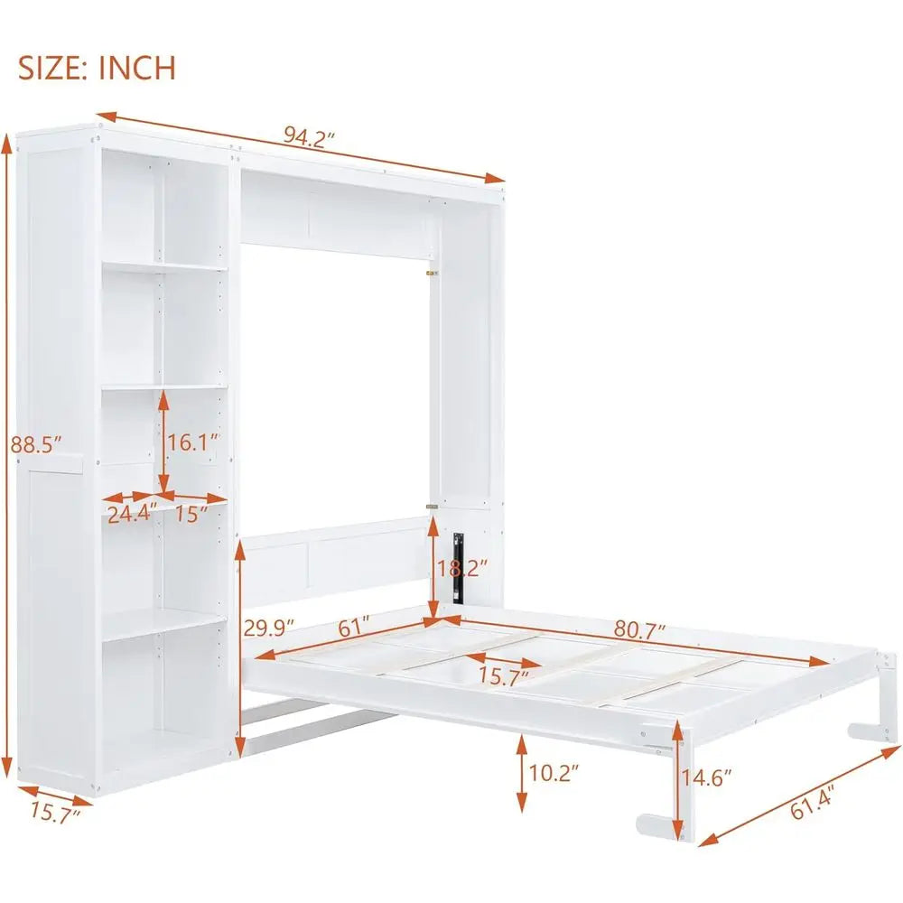 White Queen-Size Wall-Mounted Murphy Bed