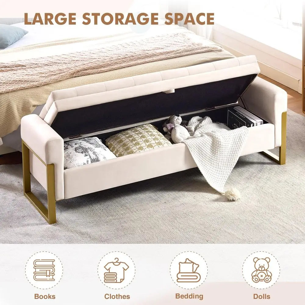 Storage Bench for Bedroom, King Size End of Bed Bench