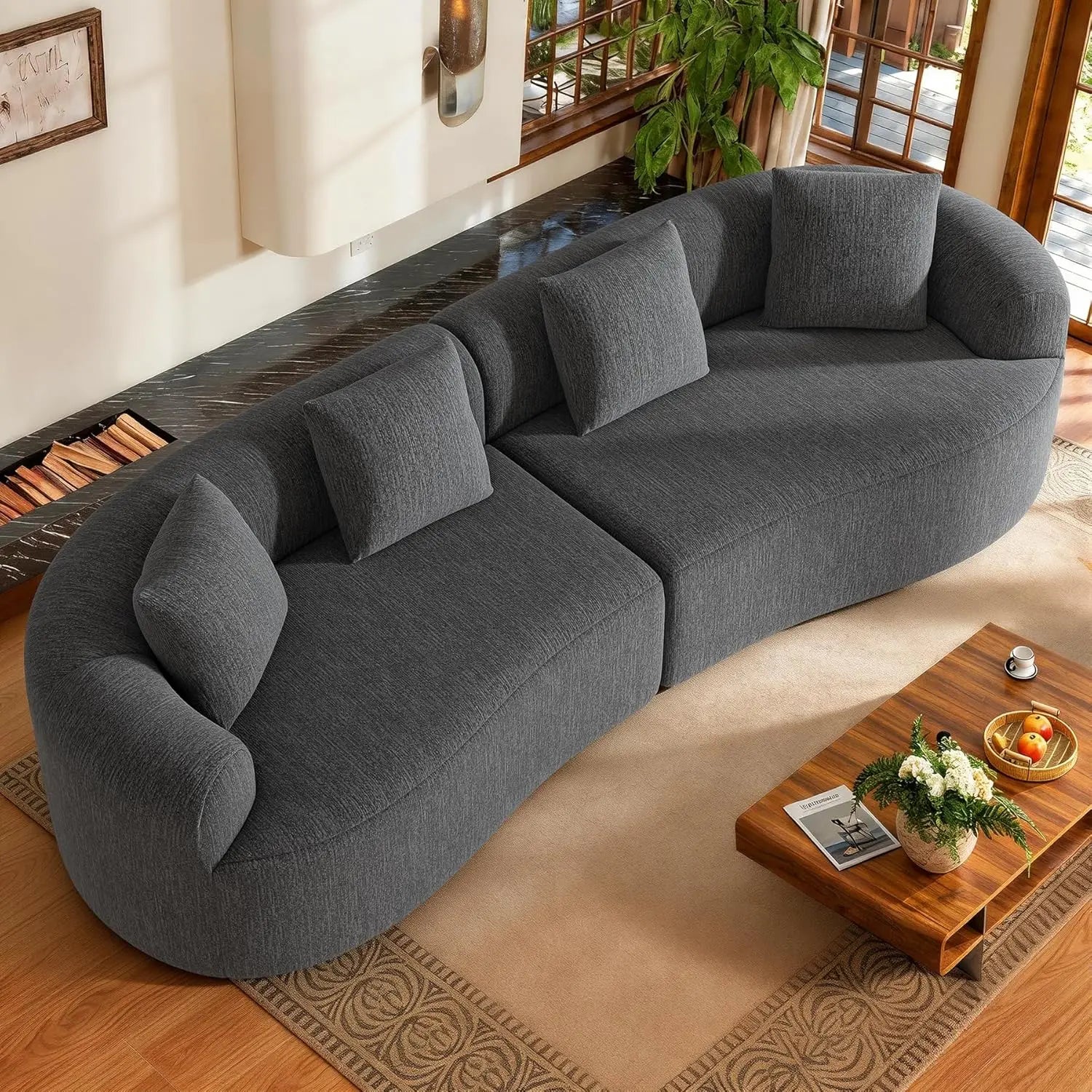110” Modern Curved Sofa, Oversized, Couch